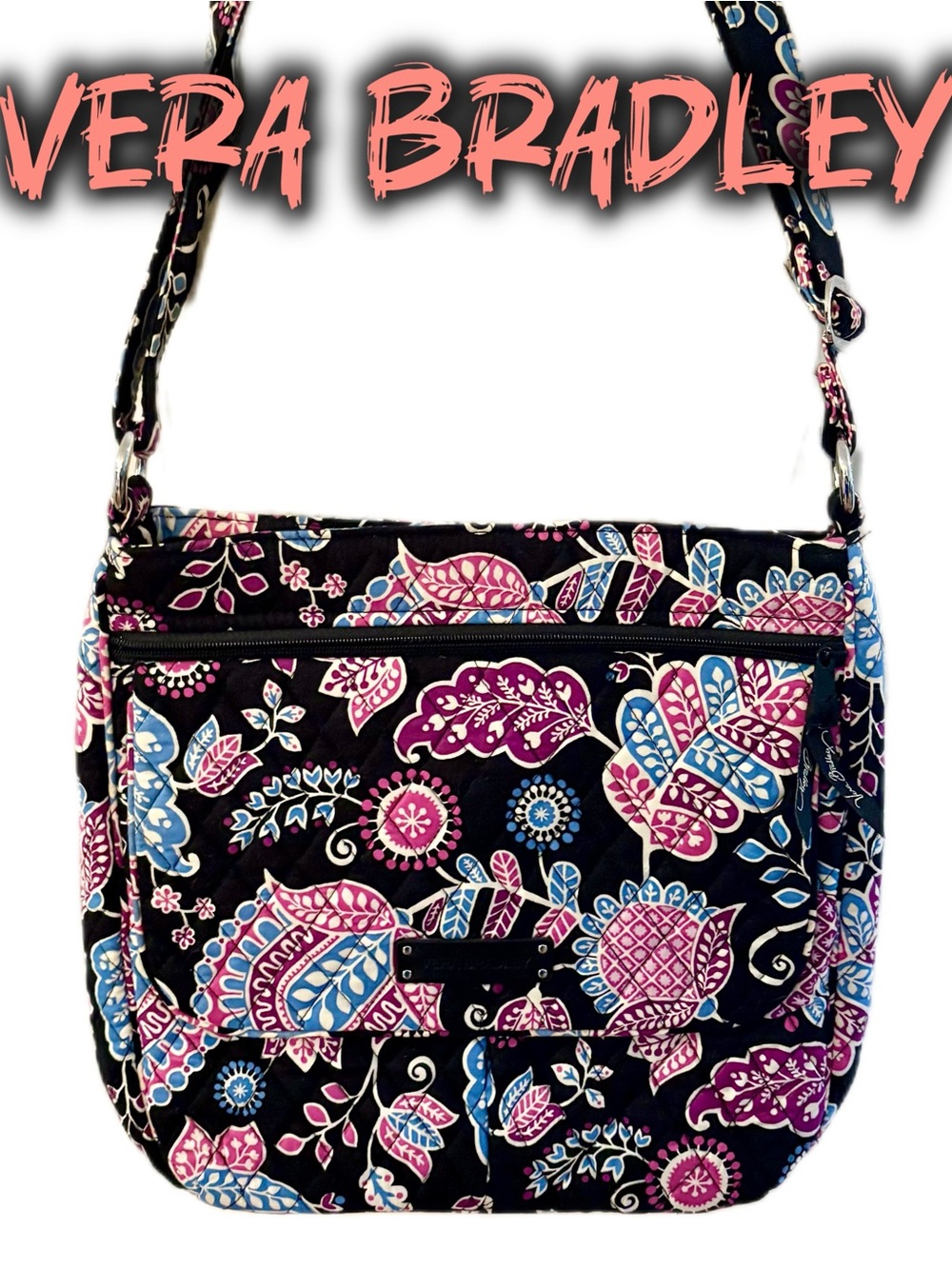 Vera Bradley Alpine Floral Quilted Book Messenger Bag Retired Print